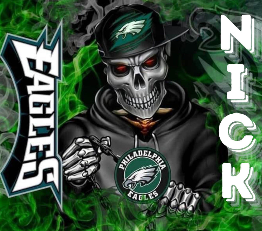 Philadelphia Eagles Hoodie Skeleton 20oz Tumbler Personalized With Name - My Store