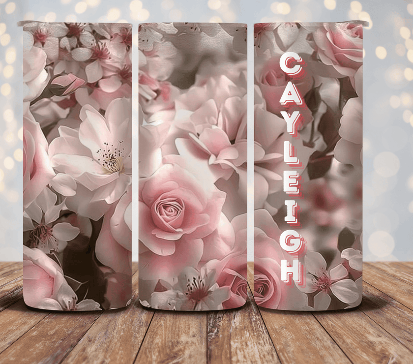 Pink Roses 20oz Tumbler with name - My Store