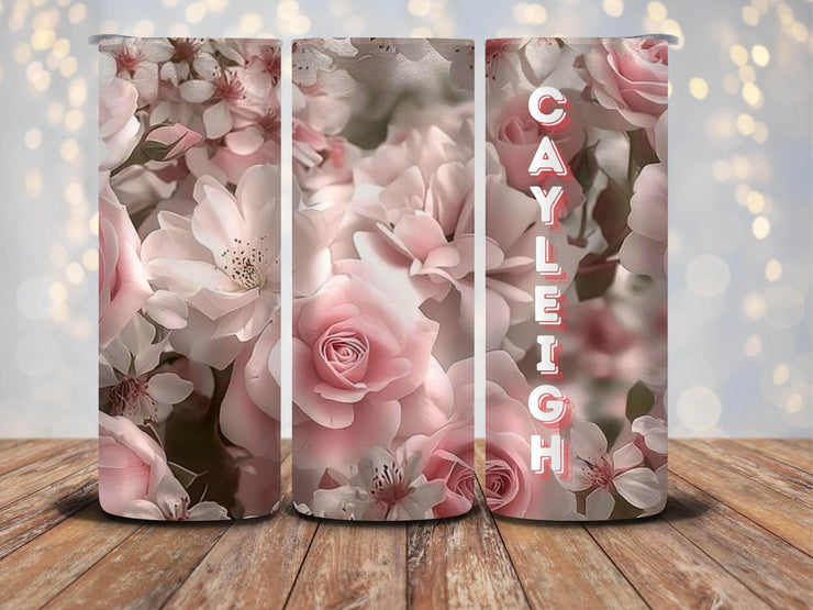 Pink Roses 20oz Tumbler with name - My Store