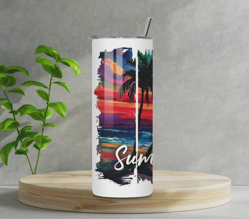 Summer Vibes Sunset Tumbler 20oz Skinny