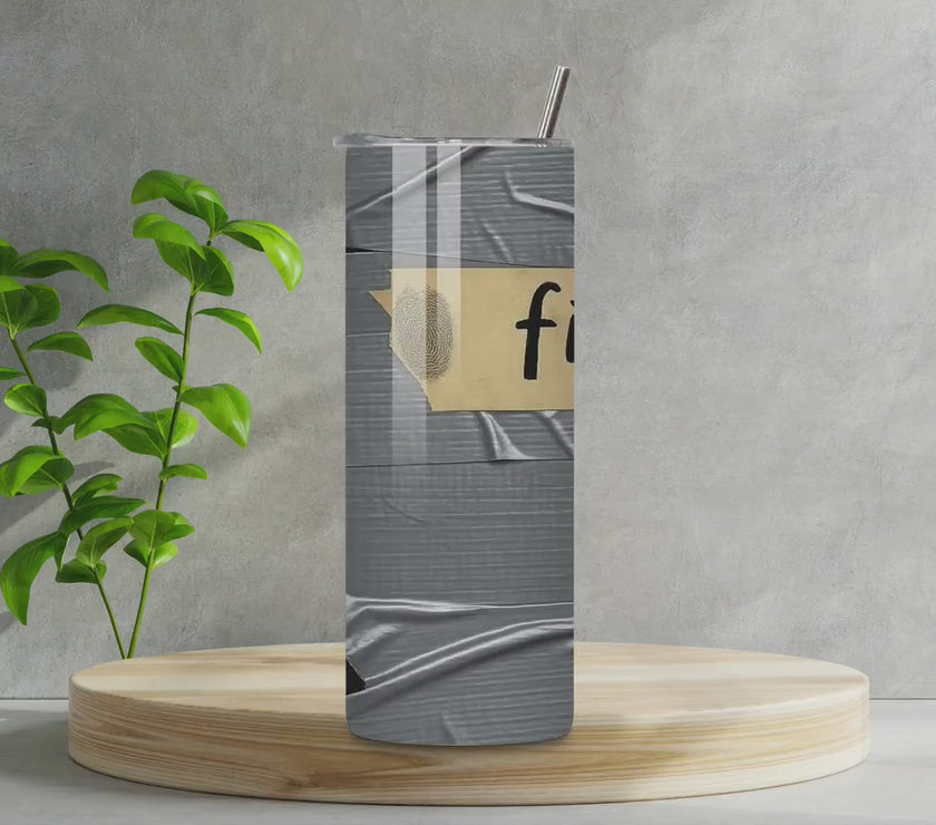 Duct Tape Funny Tumbler 20oz - "Fixed It" Insulated Travel Mug, Great Gift for Men, Husband, Dad, Handyman Cup