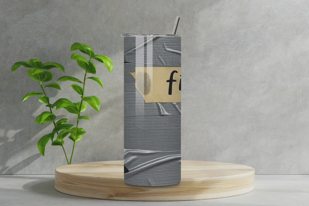 Duct Tape Funny Tumbler 20oz - "Fixed It" Insulated Travel Mug, Great Gift for Men, Husband, Dad, Handyman Cup