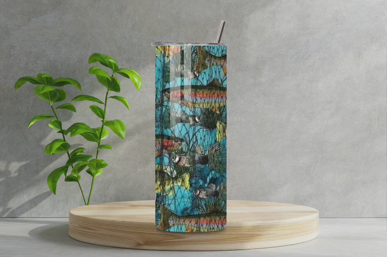 20oz Skinny Tumbler Daddy Fish Cup - Personalized Stainless Steel Insulated Travel Mug for Men, Gift for Dad, Spill Proof Drinkware