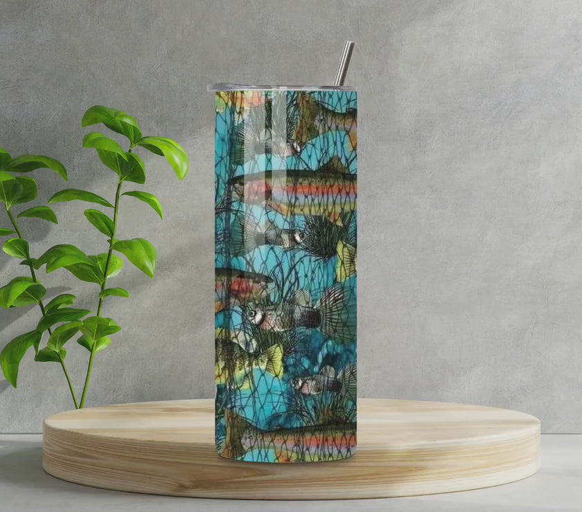 20oz Skinny Tumbler Daddy Fish Cup - Personalized Stainless Steel Insulated Travel Mug for Men, Gift for Dad, Spill Proof Drinkware