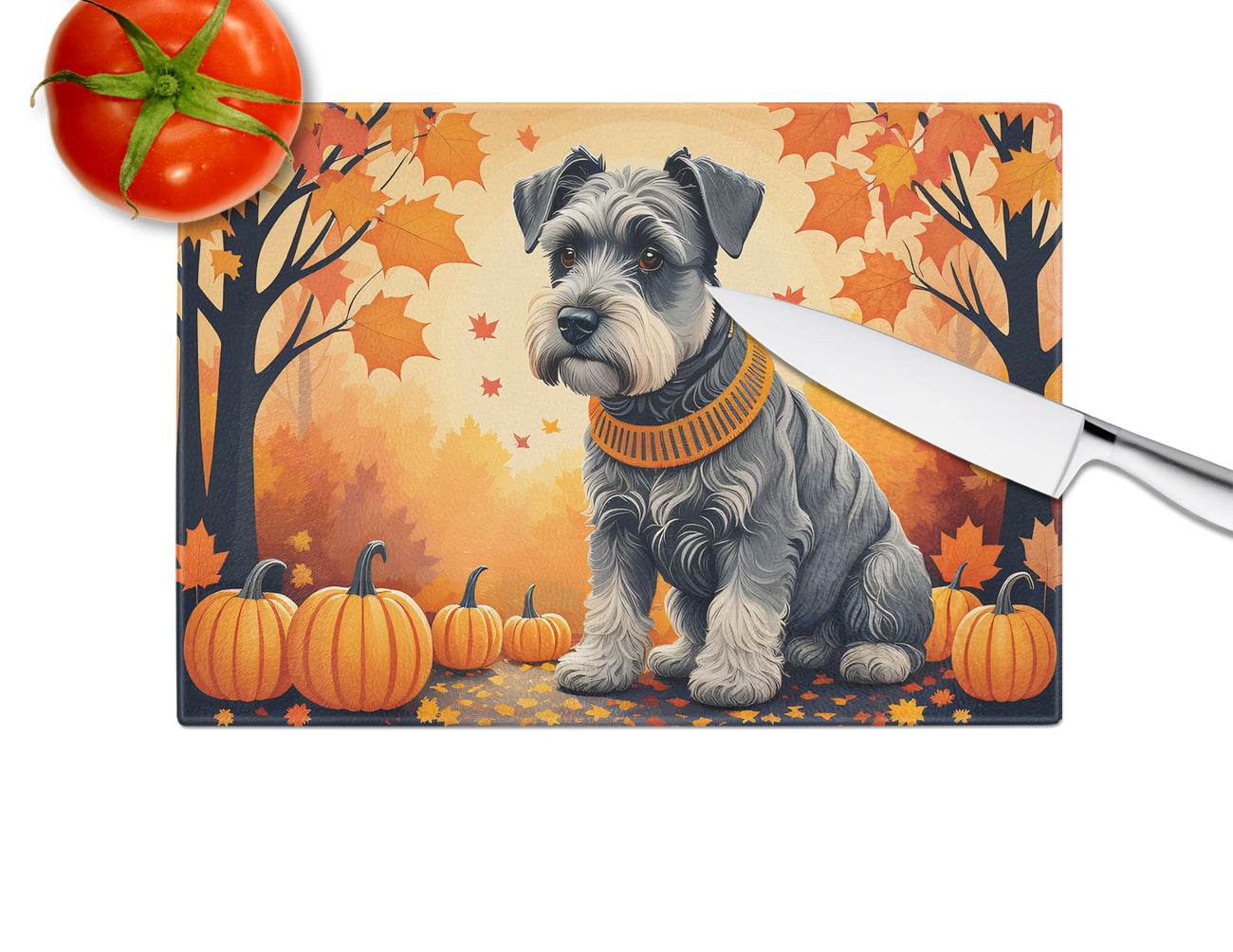Schnauzer Fall Glass Cutting Board | Dog | Kitchen | Pumpkin Kitchen Decor - My Store