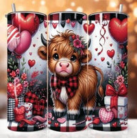 Variety of Highland Cow Valentine's Day Skinny 20 oz Tumbler with lid and straw - 8 designs to choose from - My Store