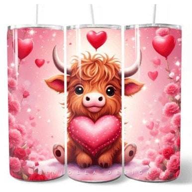 Variety of Highland Cow Valentine's Day Skinny 20 oz Tumbler with lid and straw - 8 designs to choose from - My Store
