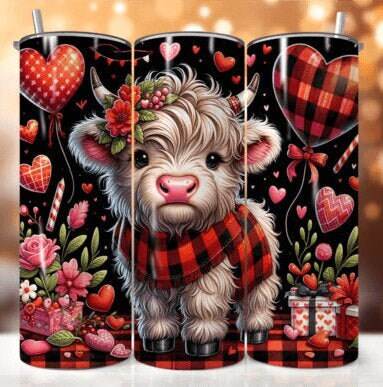 Variety of Highland Cow Valentine's Day Skinny 20 oz Tumbler with lid and straw - 8 designs to choose from - My Store