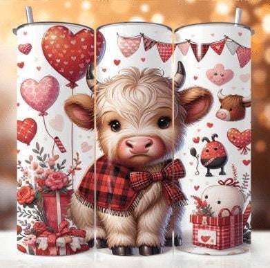 Variety of Highland Cow Valentine's Day Skinny 20 oz Tumbler with lid and straw - 8 designs to choose from - My Store
