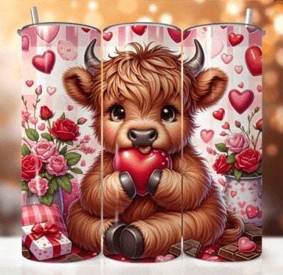 Variety of Highland Cow Valentine's Day Skinny 20 oz Tumbler with lid and straw - 8 designs to choose from - My Store