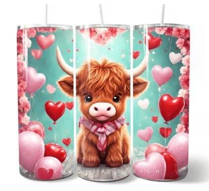 Variety of Highland Cow Valentine's Day Skinny 20 oz Tumbler with lid and straw - 8 designs to choose from - My Store