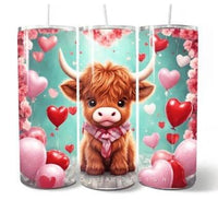 Variety of Highland Cow Valentine's Day Skinny 20 oz Tumbler with lid and straw - 8 designs to choose from - My Store