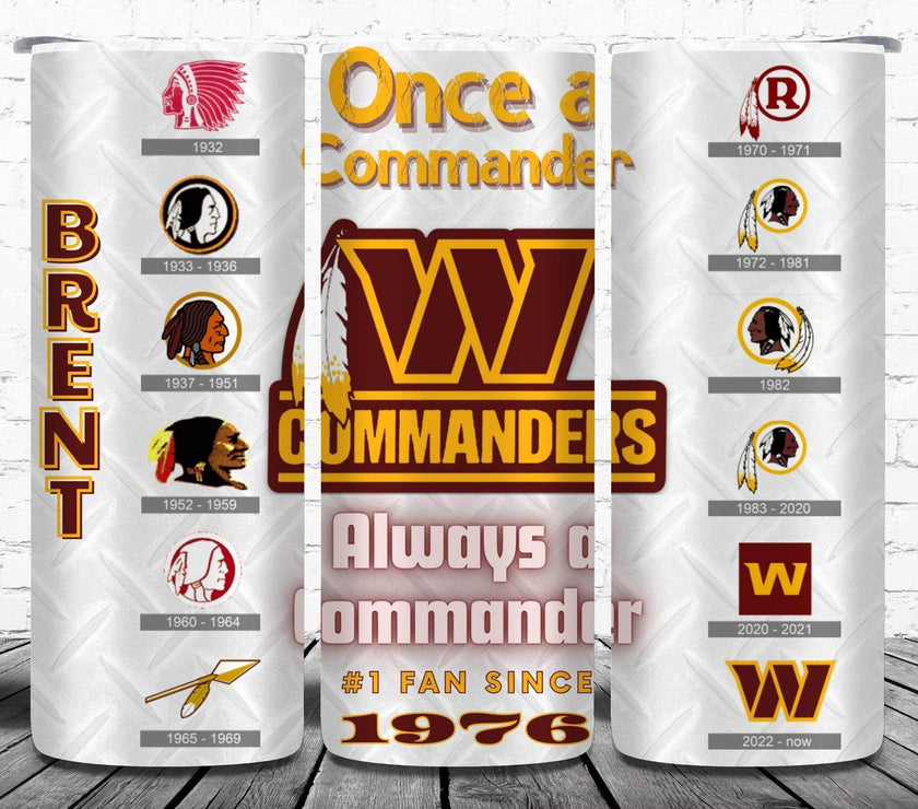 Washington Commanders Football - Logo History - 20oz Tumbler with your name and personalized date - My Store
