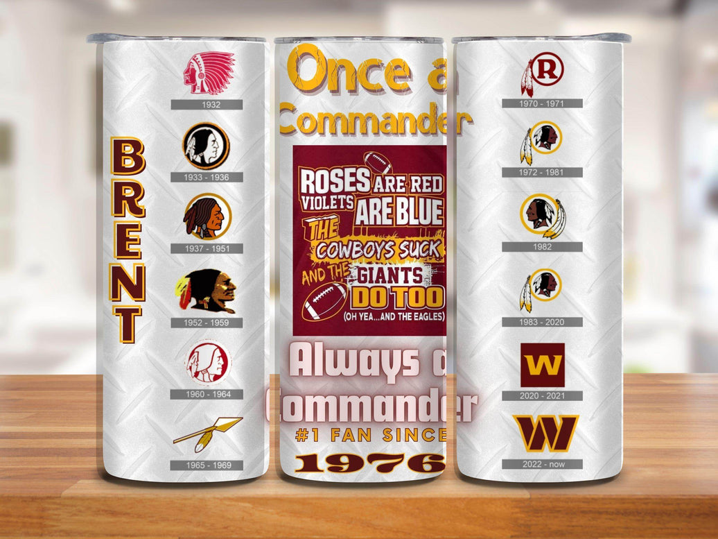 Washington Commanders Football - Logo History - 20oz Tumbler with your name and personalized date - My Store